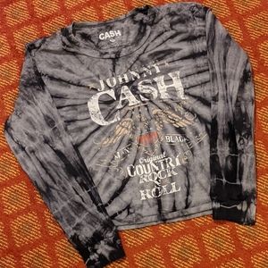 Johnny Cash Long Sleeve Bleach Tie Dye Crop Top